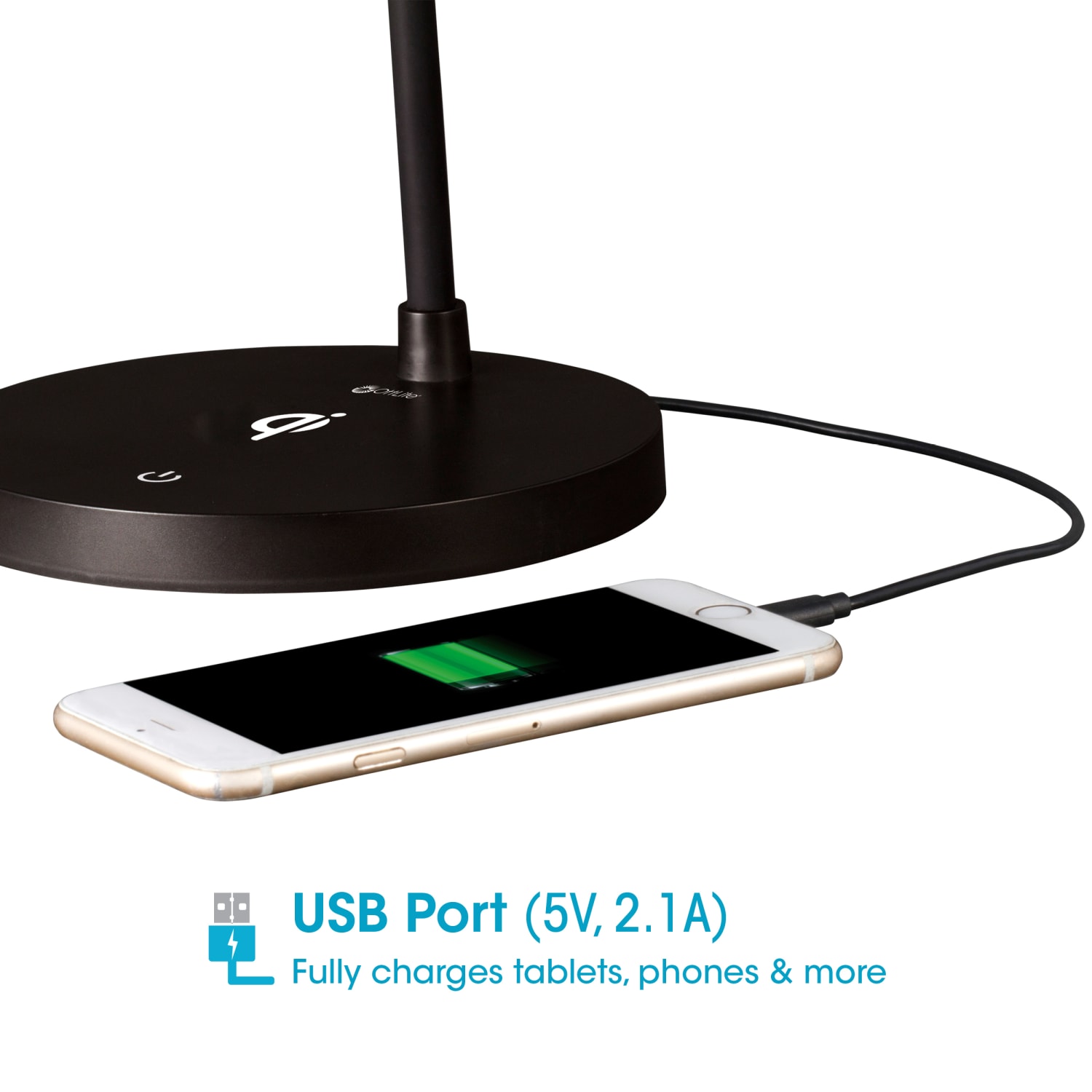 OttLite Shine LED Desk Lamp With Wireless Charging, 17inH, Black - Image 6