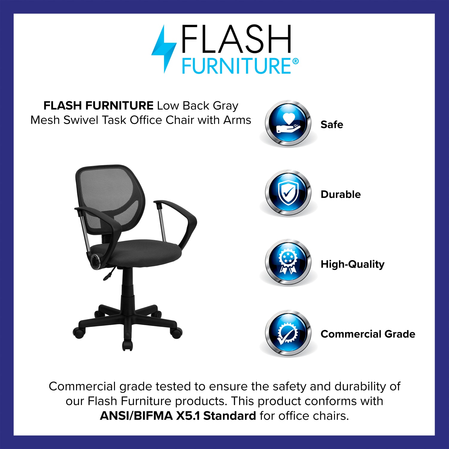 Flash Furniture Mesh Low-Back Swivel Task Chair, Gray/Black - Image 5
