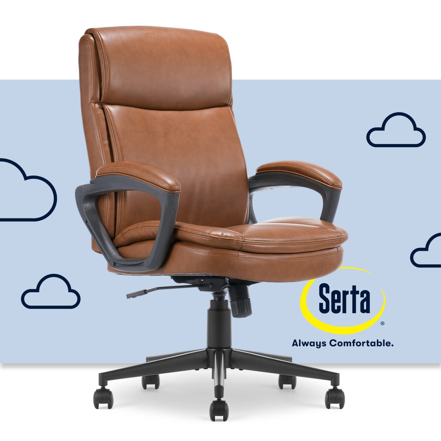 Serta Comfort Ergo Ergonomic Bonded Leather Mid-Back Executive Office Chair, Cognac - Image 3