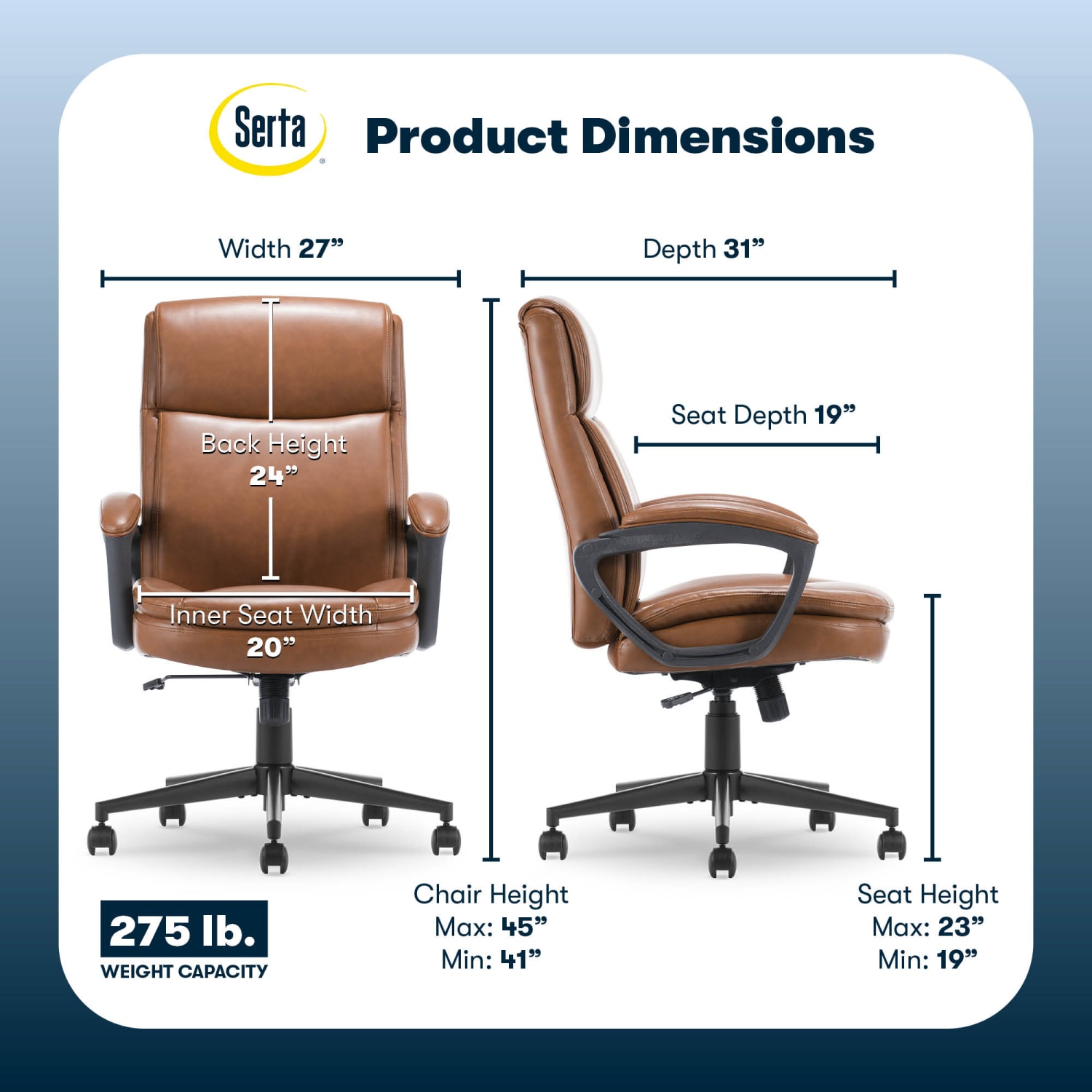 Serta Comfort Ergo Ergonomic Bonded Leather Mid Back Executive Office Chair Cognac PopularChairscom