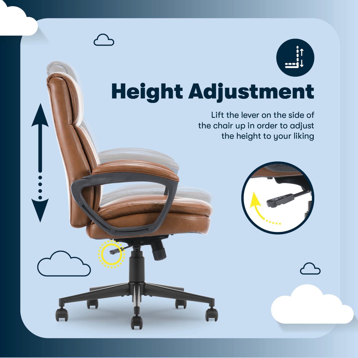 Serta Comfort Ergo Ergonomic Bonded Leather Mid-Back Executive Office Chair, Cognac - Image 8