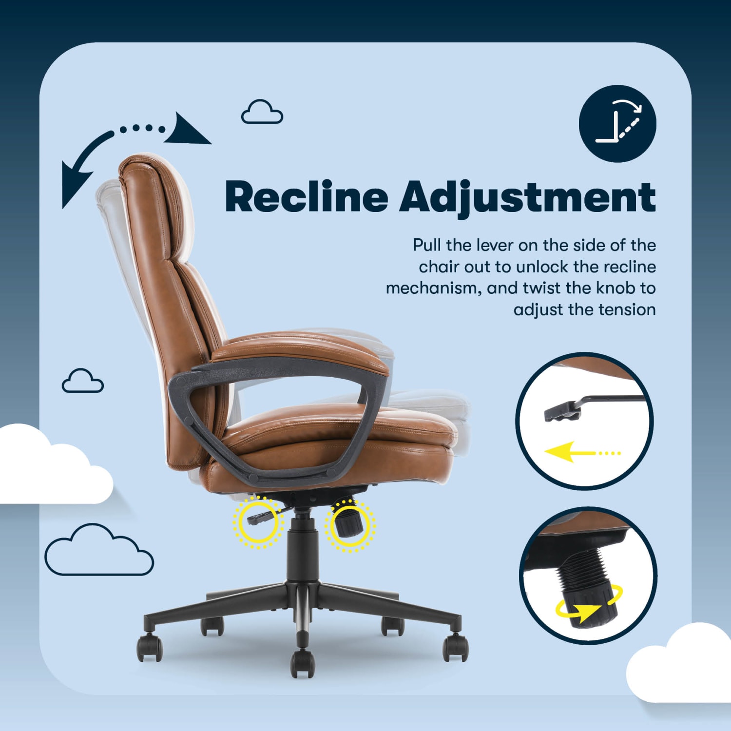 Serta Comfort Ergo Ergonomic Bonded Leather Mid-Back Executive Office Chair, Cognac - Image 9