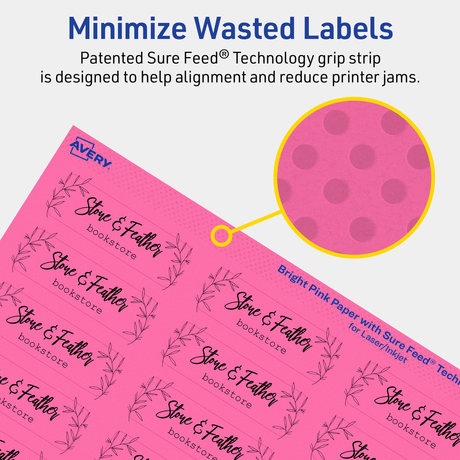 Avery Print-To-The-Edge Labels With Sure Feed Technology And Easy Peel, 94216-BPP20, Rectangle, 3/4in x 2-1/4in, Matte Bright Pink, Pack of 600 - Image 5