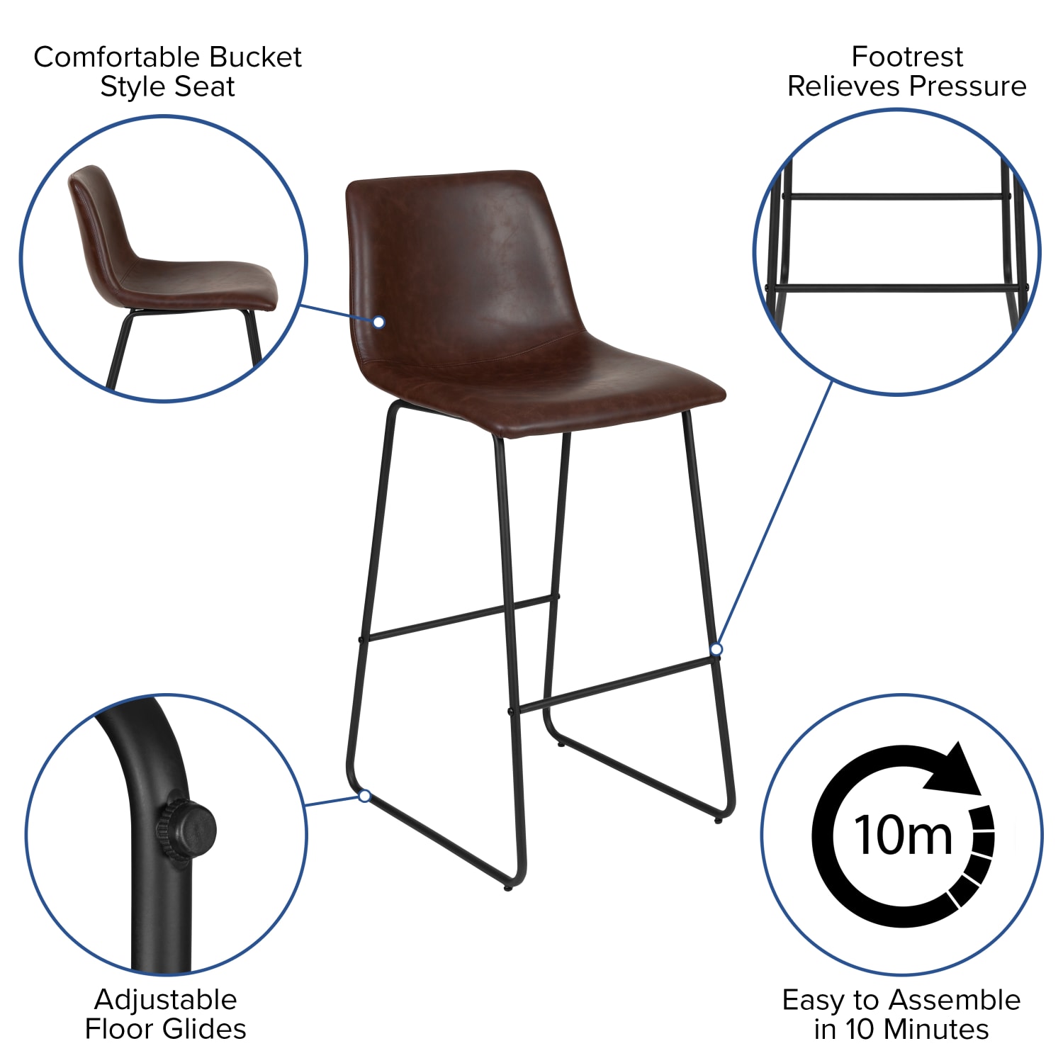 Flash Furniture LeatherSoft Faux Leather 30in Bar Stools Set Of 2 Bar Stools Dark BrownBlack PopularChairscom