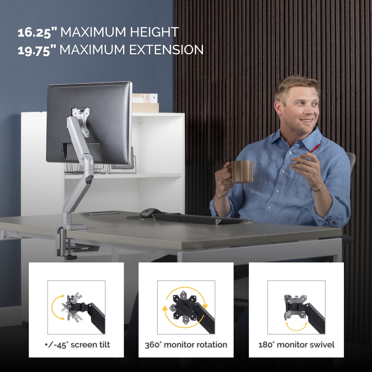 Fellowes Platinum Series Single-Monitor Arm, Silver - Image 4
