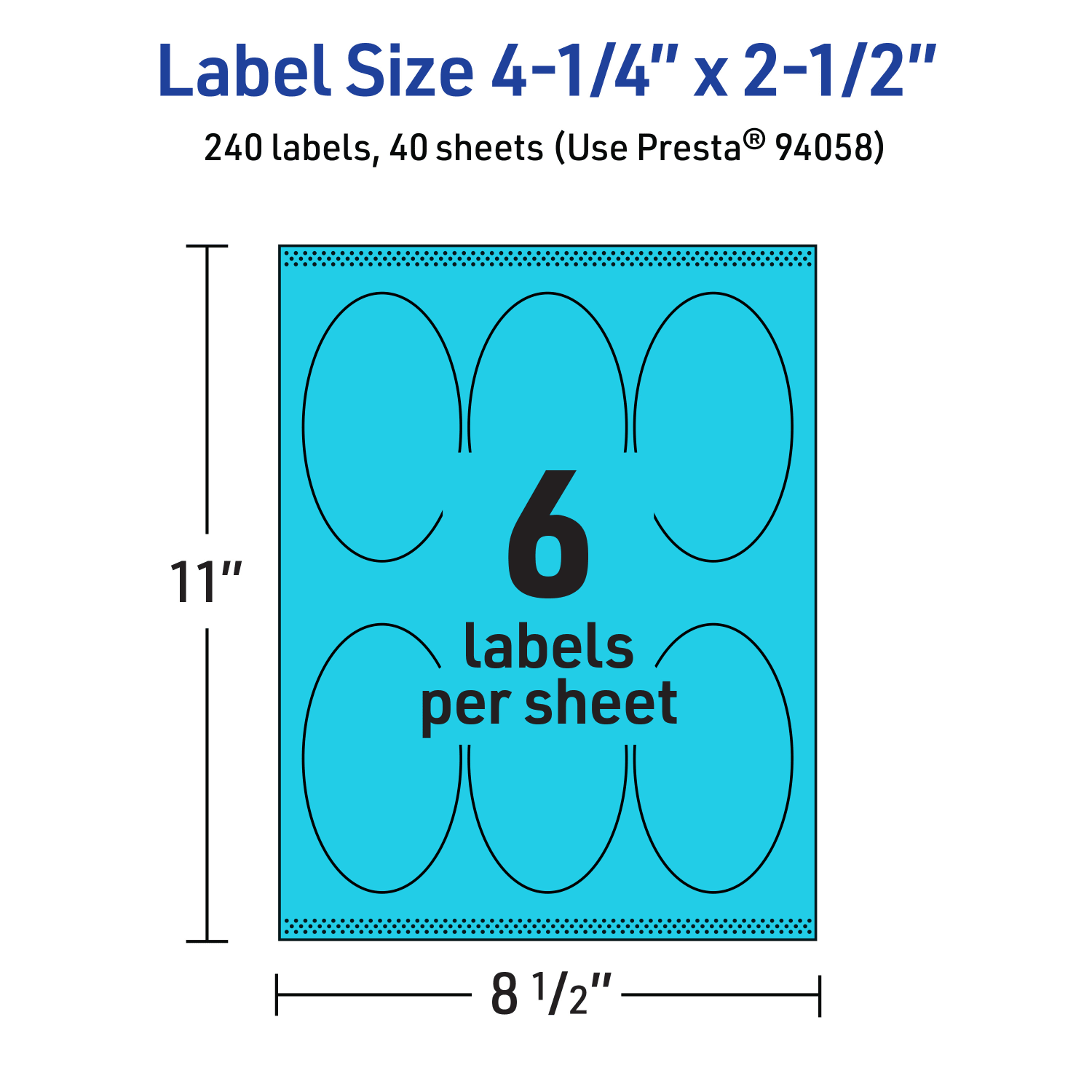Avery Printable Labels With Sure Feed Technology, 94058-BBP40, Oval, 4-1/4in x 2-1/2in, Matte Bright Blue, Pack of 240 - Image 6