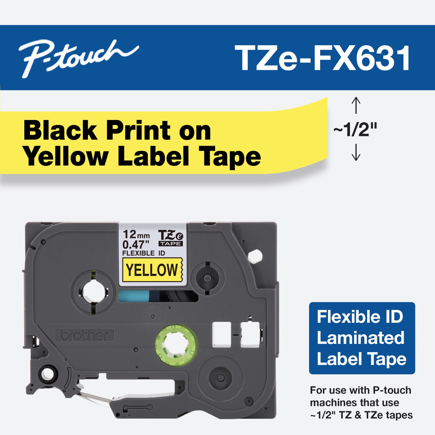 Brother Extra-Strength Flexible Label Maker Tape, TZ-FX631, 1/2in x 26-1/4ft, Black/Yellow - Image 3