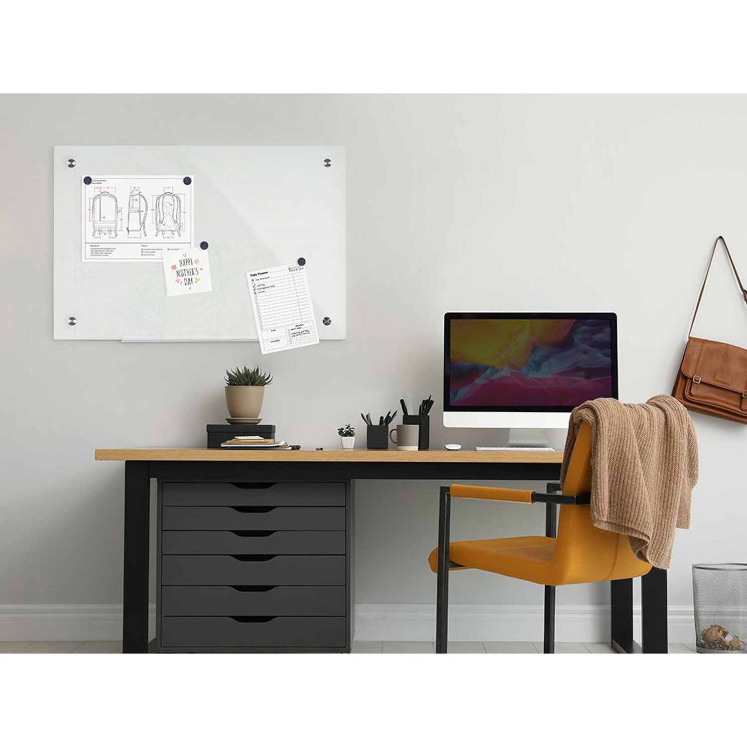 Bi-silque Magnetic Glass Dry Erase Board - 36in (3 ft) Width x 48in (4 ft) Height - White Glass Surface - Rectangle - Horizontal/Vertical - 1 Each - Image 5