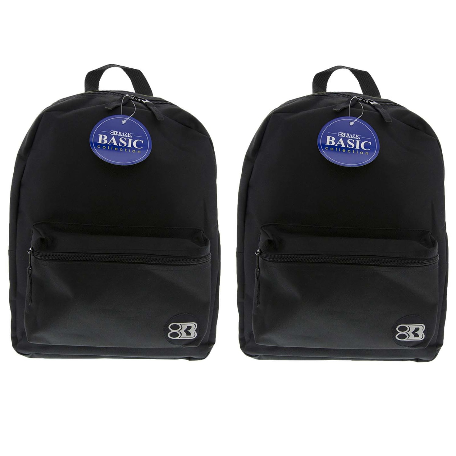 BAZIC Products 16in Basic Backpacks, Black, Pack Of 2 Backpacks