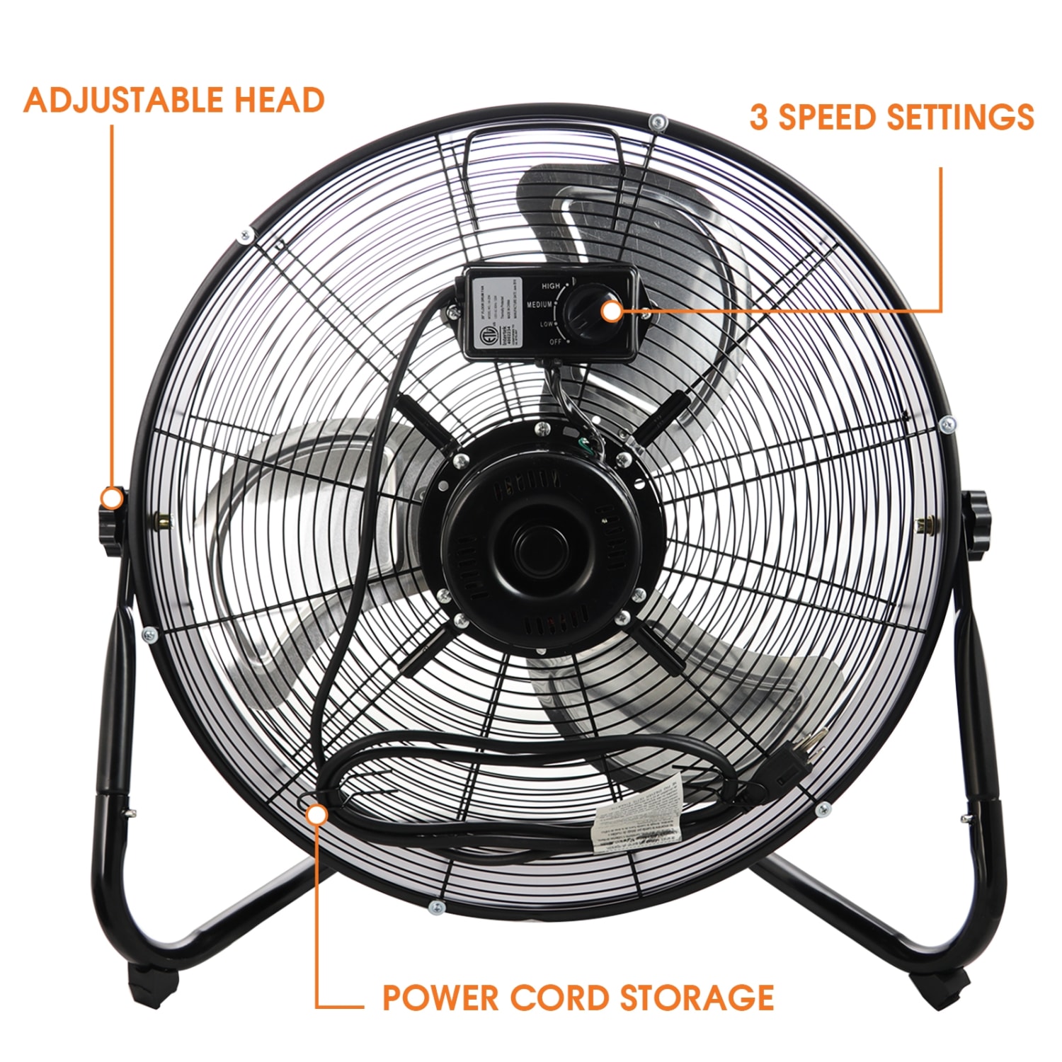 Vie Air 20in Industrial Floor Drum Fan, Black - Image 4