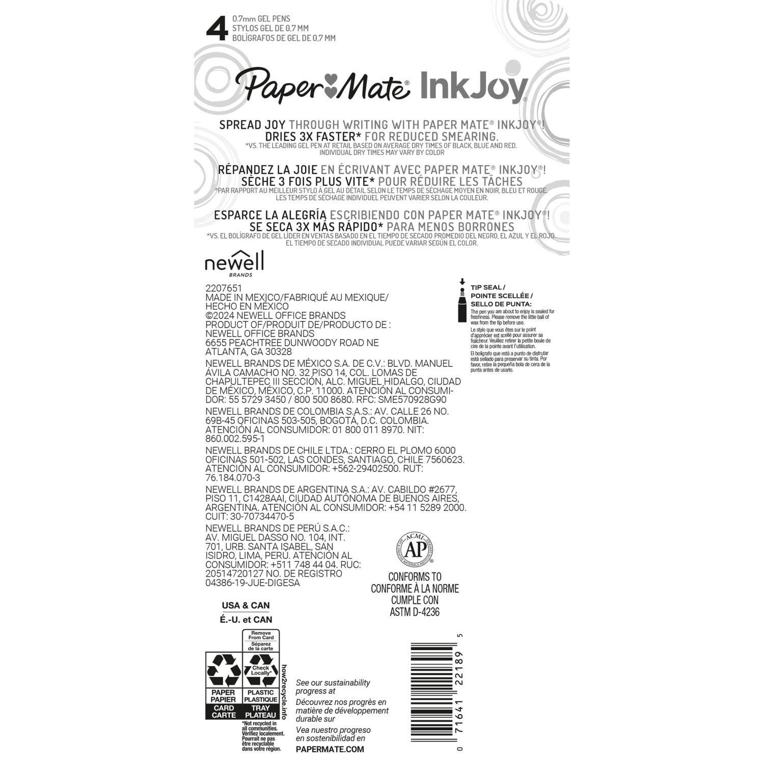 Paper Mate InkJoy Gel Pens, Medium Point, 0.7 mm, Assorted Candy Pop Colors, Pack Of 4 Pens - Image 3