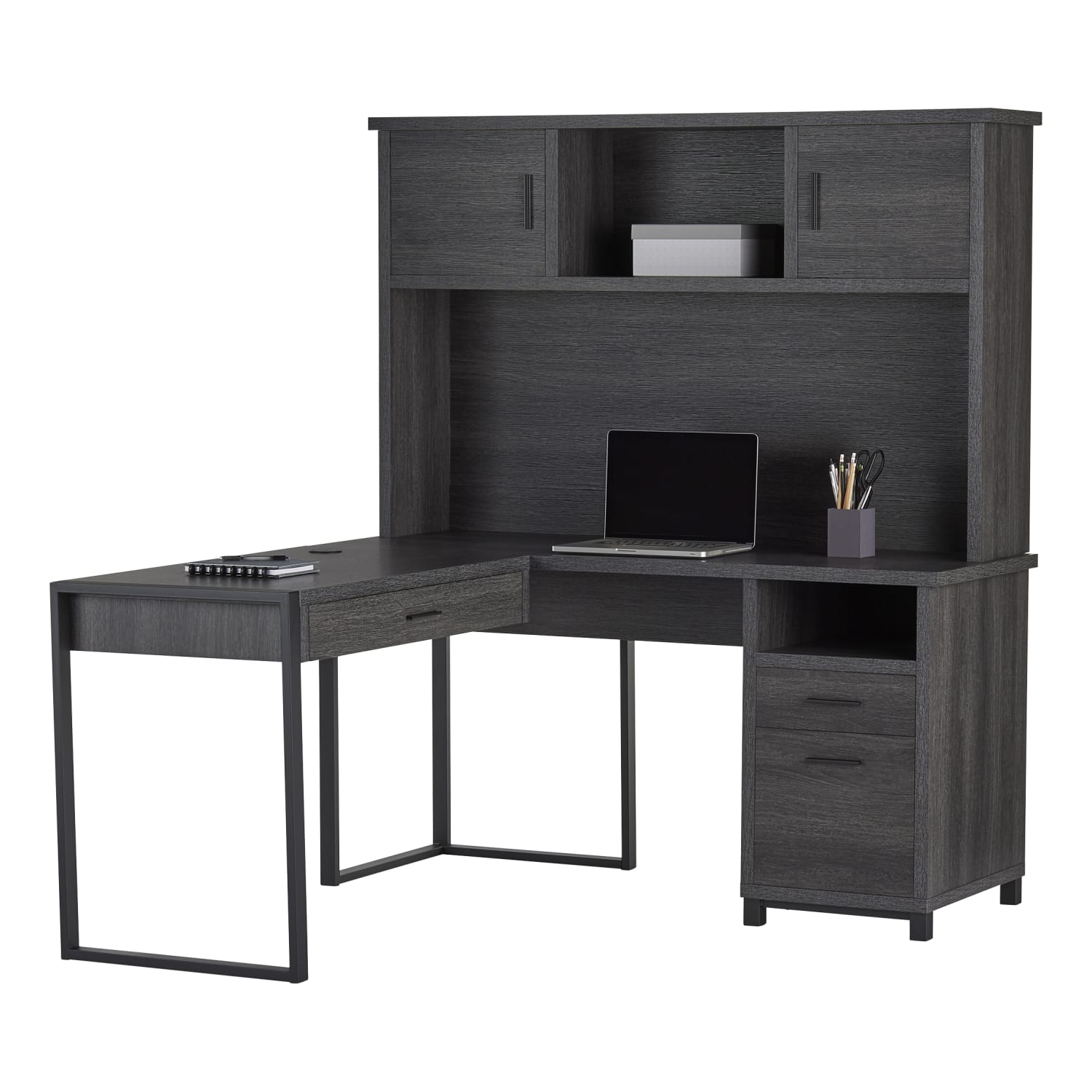 Realspace DeJori 59inW L-Shape Corner Desk With Hutch, Charcoal - Image 3