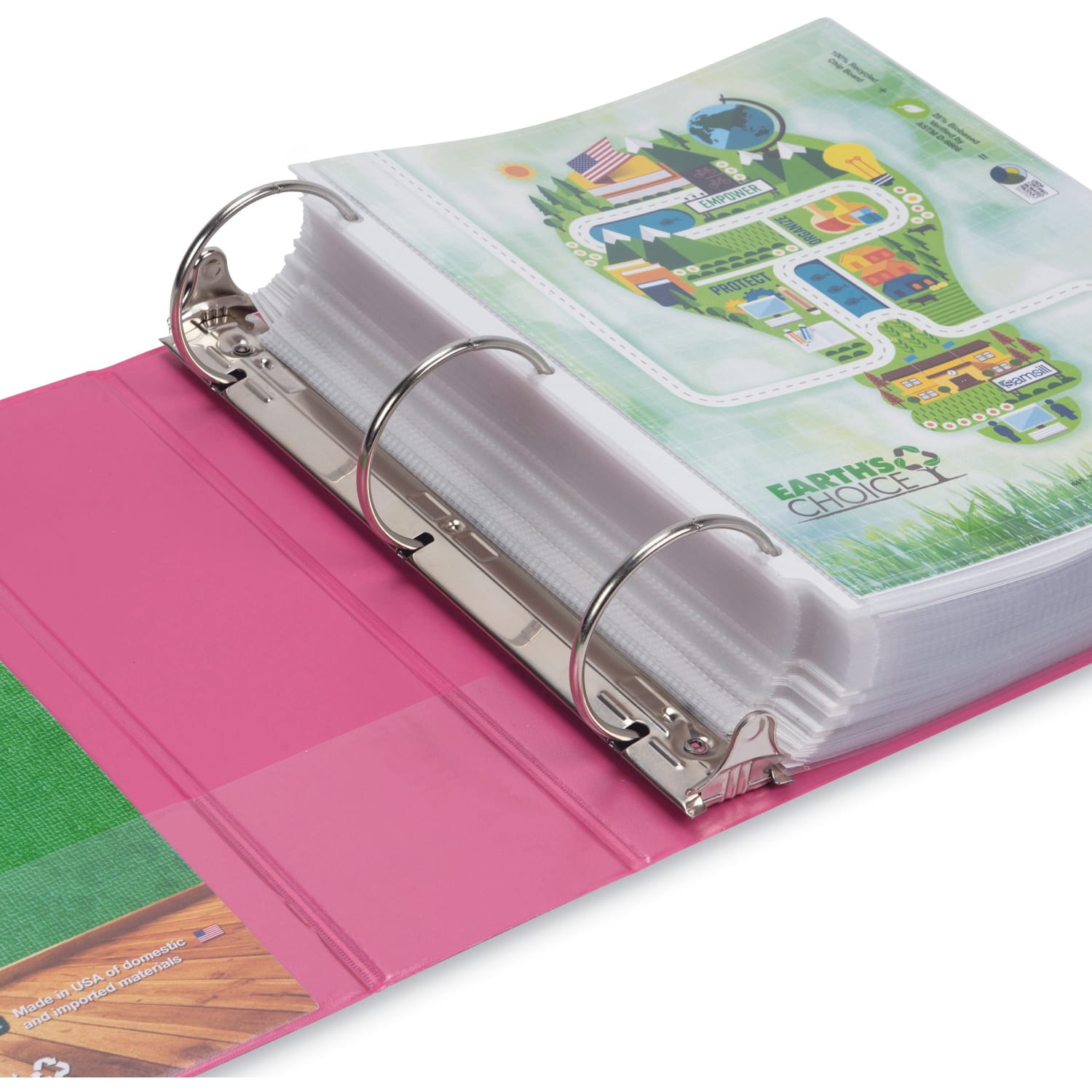 Samsill Earths Choice Plant-based View Binders - 3in Binder Capacity - Letter - 8 1/2in x 11in Sheet Size - 3 x Round Ring Fastener(s) - 2 Pocket(s) - Chipboard, Polypropylene, Plastic - Berry Pink - Recycled - Image 4