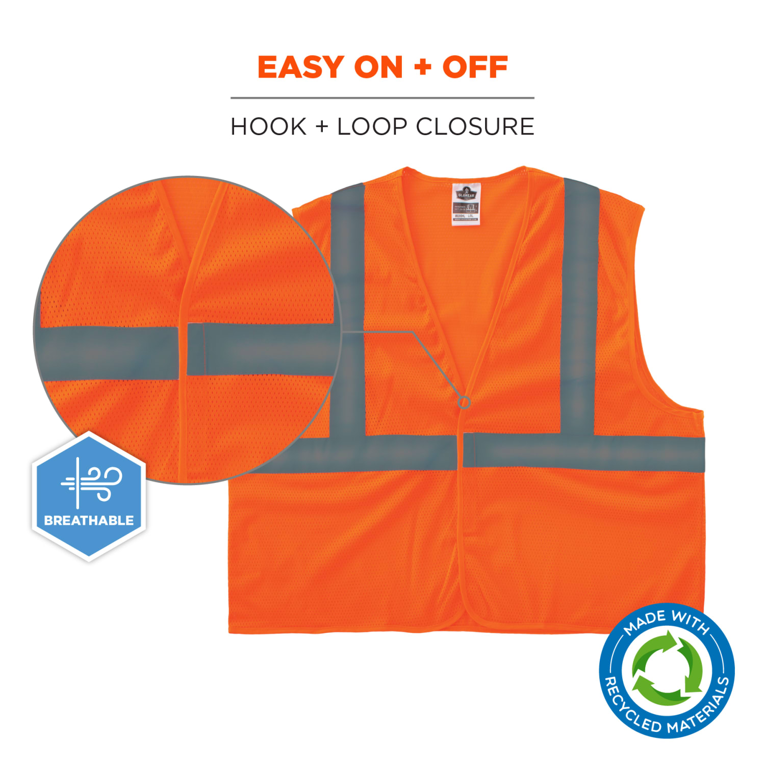 Ergodyne GloWear 8205HL-ECO Polyester Hi-Vis Vest, Large/XL, 100% Recycled, Orange - Image 5