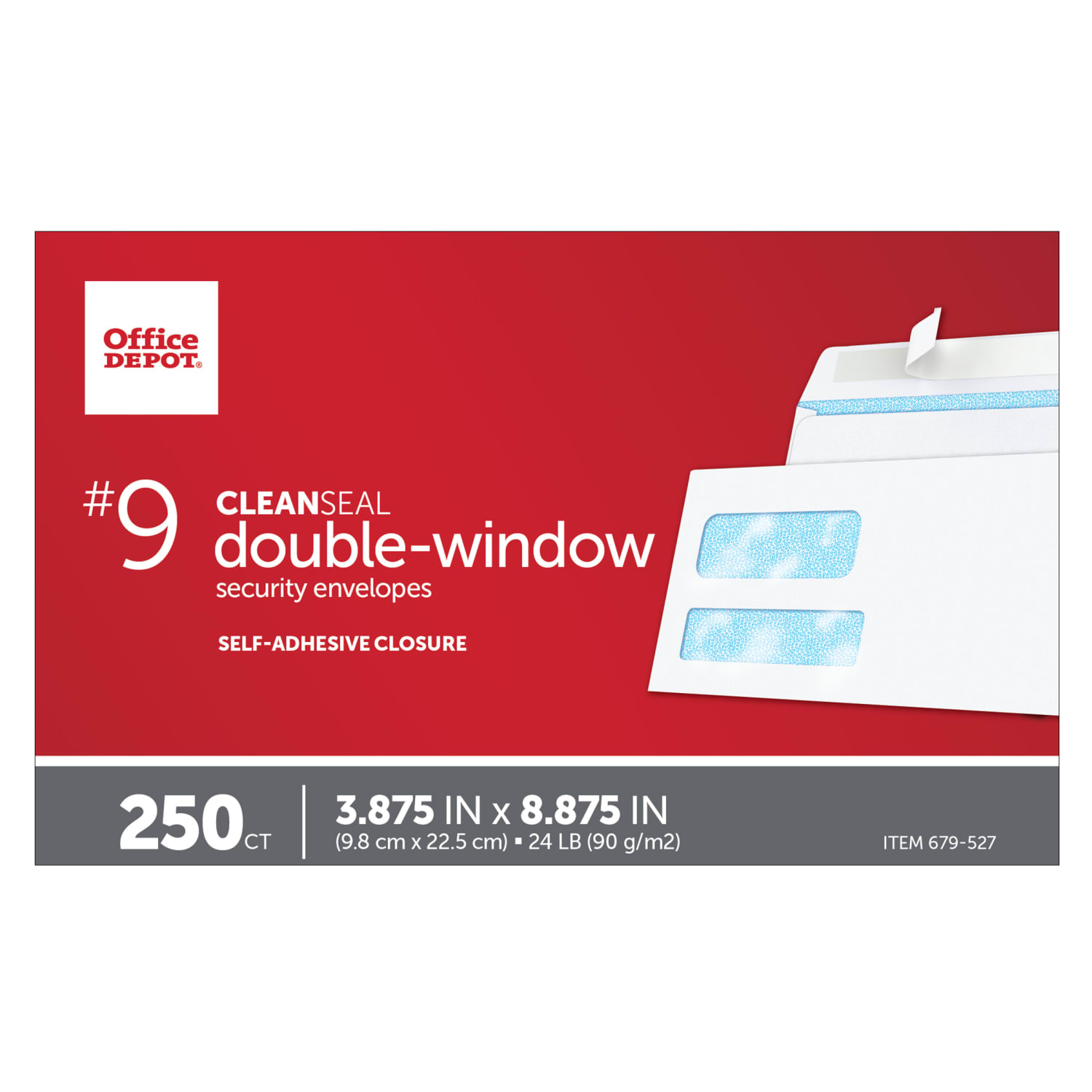 Office Depot Brand #9 Security Envelopes, Double Window, 3-7/8in x 8-7/8in, Clean Seal, White, Box Of 250 - Image 5