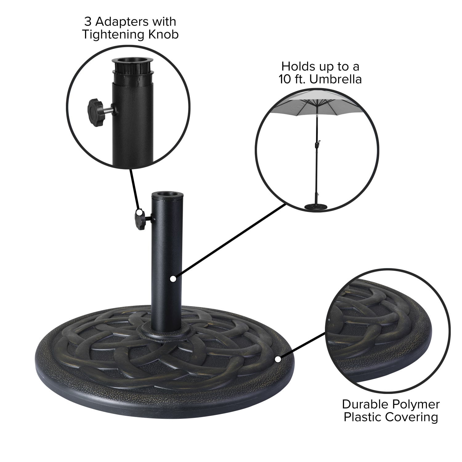 Flash Furniture Kona Universal Cement Patio Umbrella Base With Weatherproof Plastic Polymer Coating, 3-1/4inH x 19-1/4inW x 19-1/4inD, Bronze - Image 5