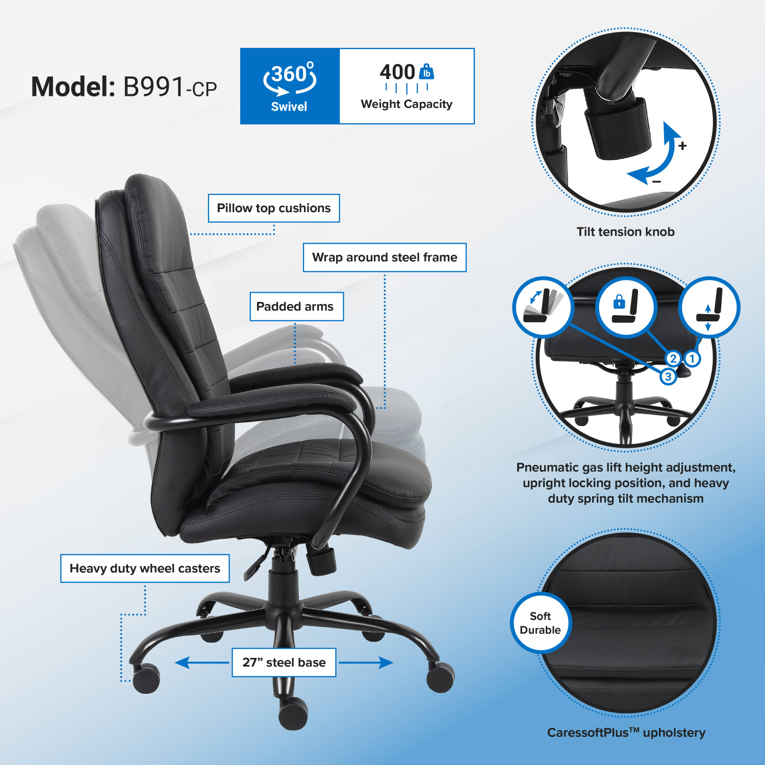 Boss Office Products Heavy Duty Big And Tall Double Plush Executive Chair CaressoftPlus Vinyl Black PopularChairscom