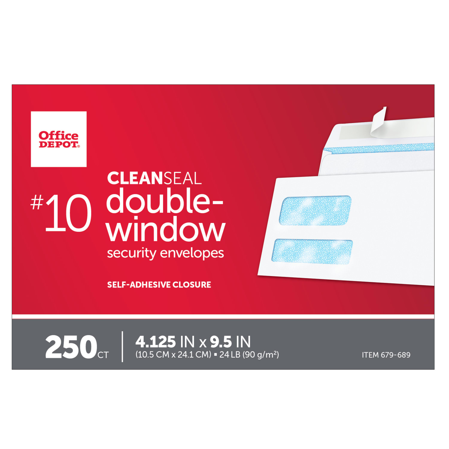 Office Depot Brand #10 Security Envelopes, Double Window, 4-1/8in x 9-1/2in, Clean Seal, White, Box Of 250 - Image 5