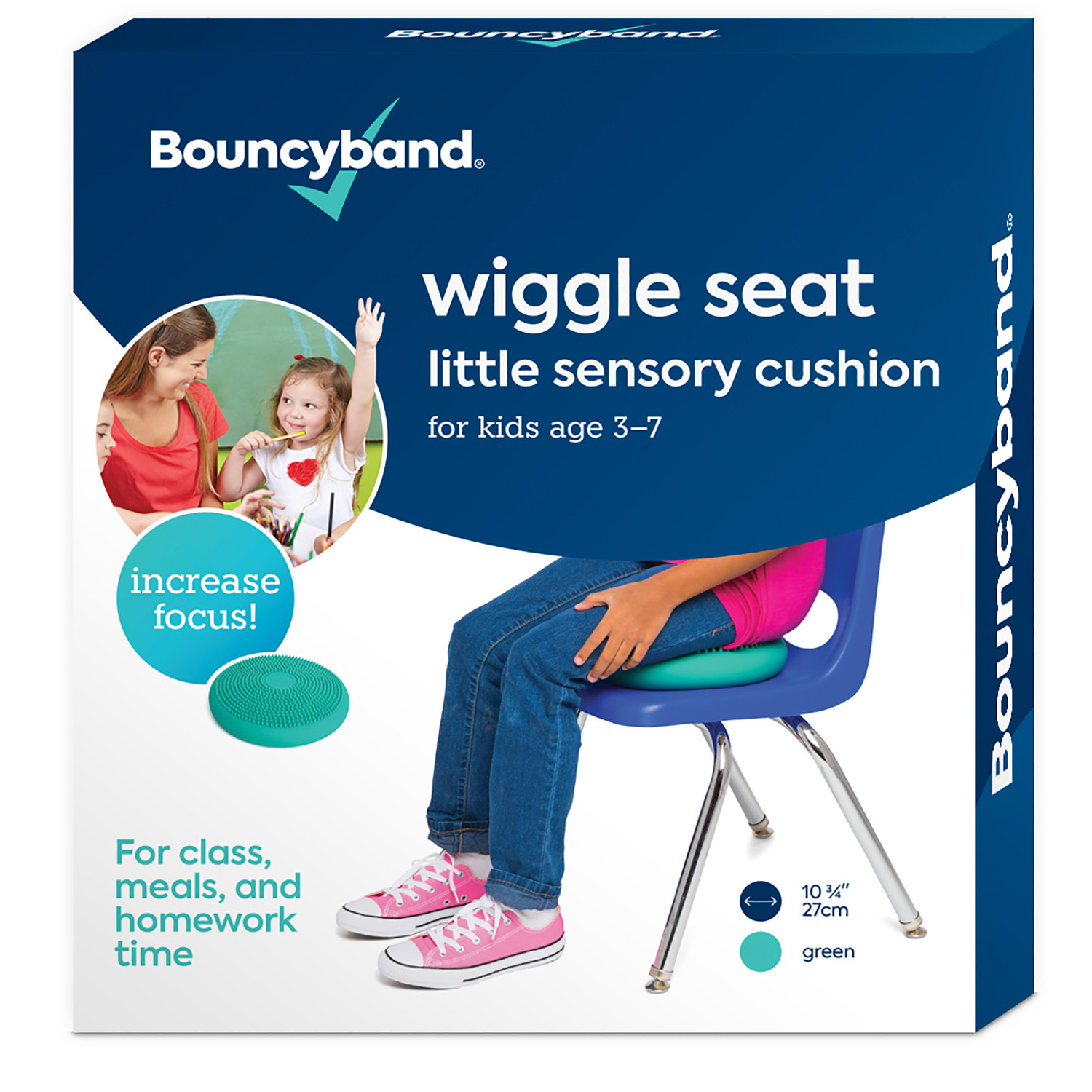 Bouncyband Little Wiggle Seat Sensory Cushion, PVC, 2-5/16inH x 10-5/8inW x 10-5/8inD, Mint