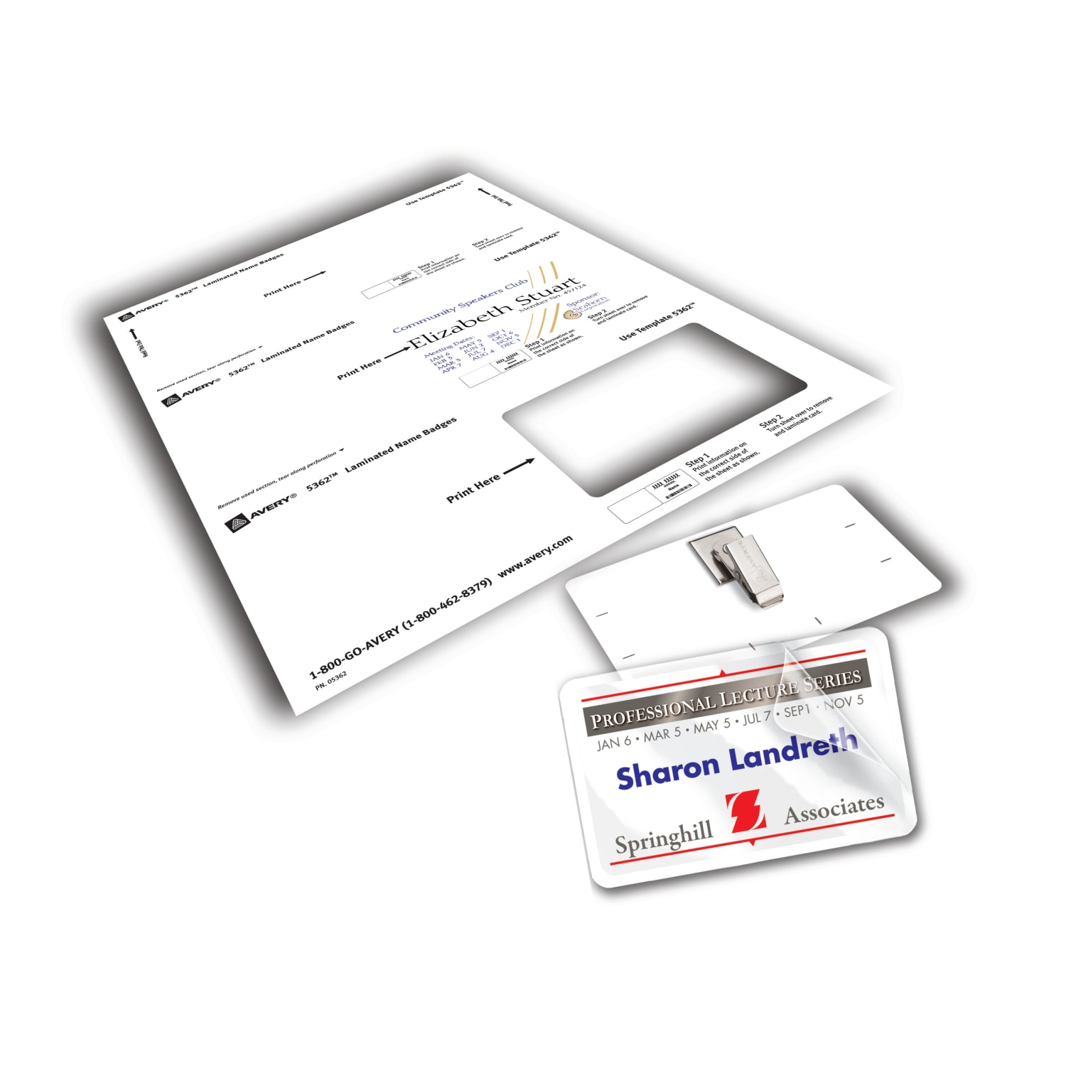 Avery Customizable Self-Laminating Name Badges, 5362, 2.25in x 3.5in, White, 30 Name Tags With Clips - Image 4