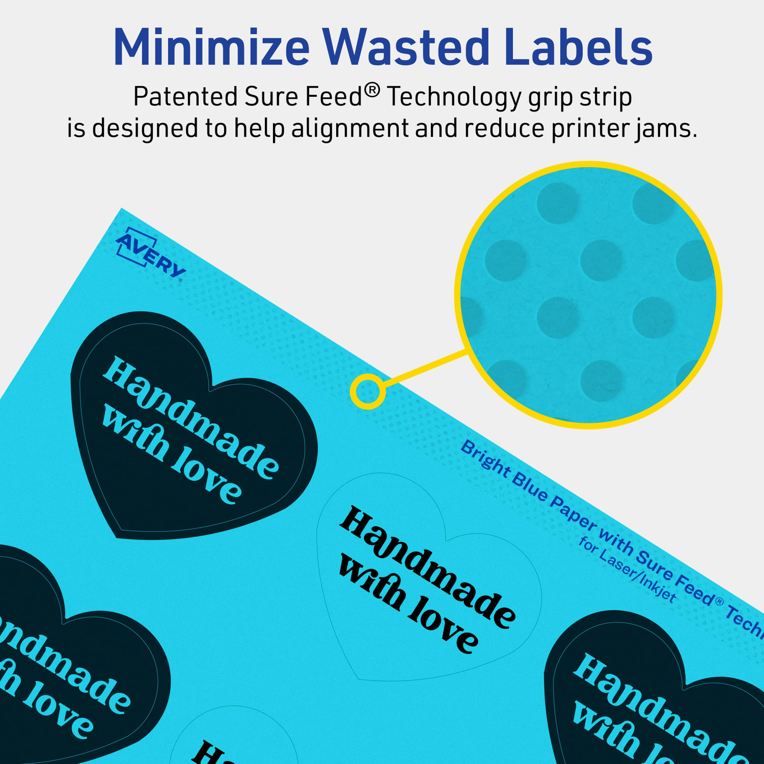 Avery Print-To-The-Edge Labels With Sure Feed Technology, 94603-BBP20, Heart, 2-9/32in x 1-27/32in, Matte Bright Blue, Pack of 240 - Image 5