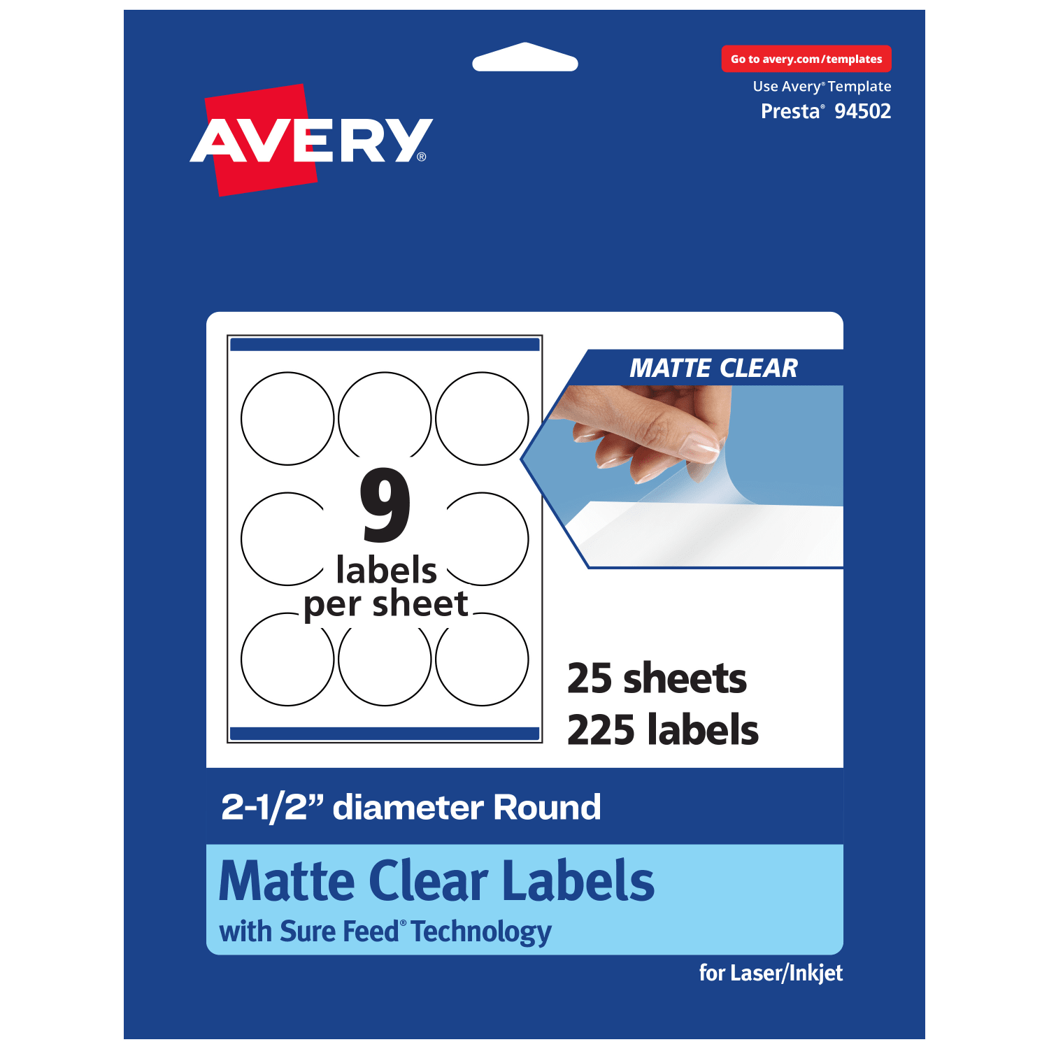 Avery Permanent Labels With Sure Feed, 94502-CMF25, Round, 2-1/2in, Matte Clear, Pack Of 225