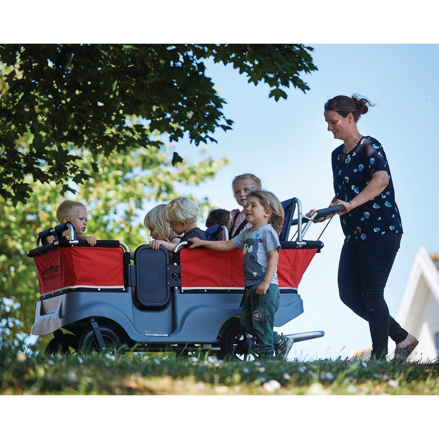 Winther Turtle Kiddy Bus And Stroller, 6 Seats, 40inH x 70inW x 30inD, Red/Gray - Image 5