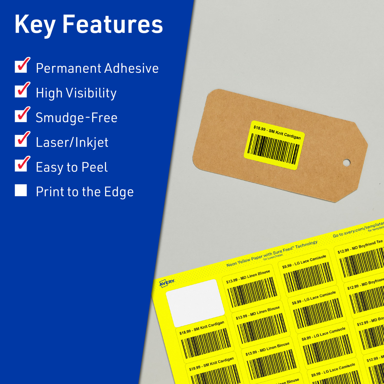 Avery Printable Labels With Sure Feed Technology, 94226-NYP10, Rectangle, 1-1/4in x 1-3/4in, Matte Neon Yellow, Pack of 320 - Image 3