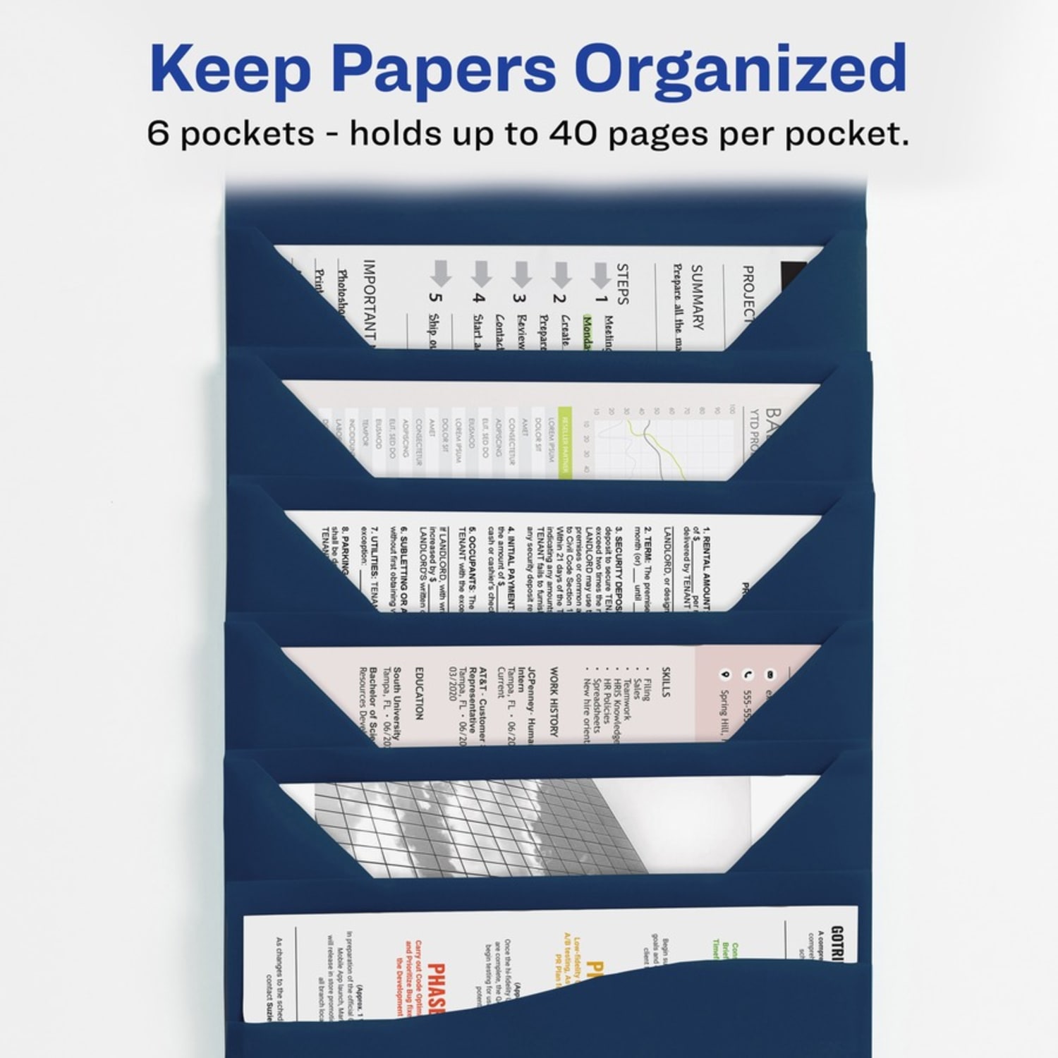 Avery Slide & View Letter Organizer Folder - 8 1/2in x 11in - 40 Sheets Capacity - 6 Pocket(s) - Plastic, Poly - Navy - 1 Each - Image 5