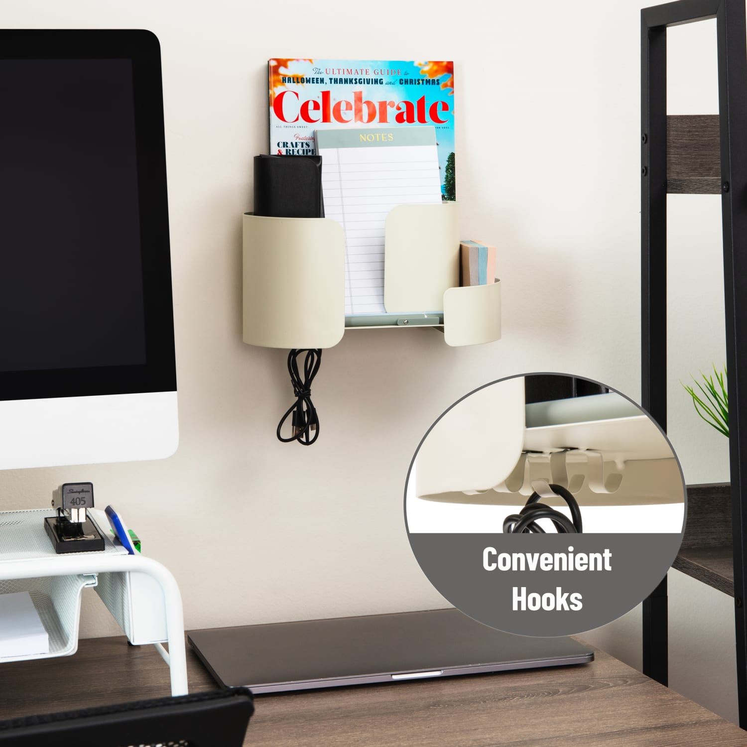 Mind Reader Adhesive Wall-Mounted Organizer Shelf, 5-1/2inH x 4-3/4inW x 10-3/4inD, Tan - Image 5