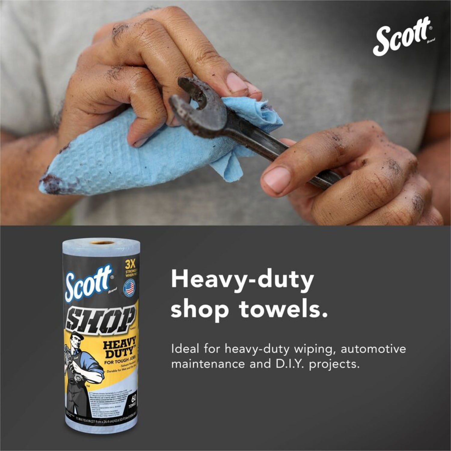 Scott Heavy Duty Shop Towels - 11in Width x 10.40in Length - 60 Sheets/Roll - Blue - Hydroknit - 12 / Carton - Image 6