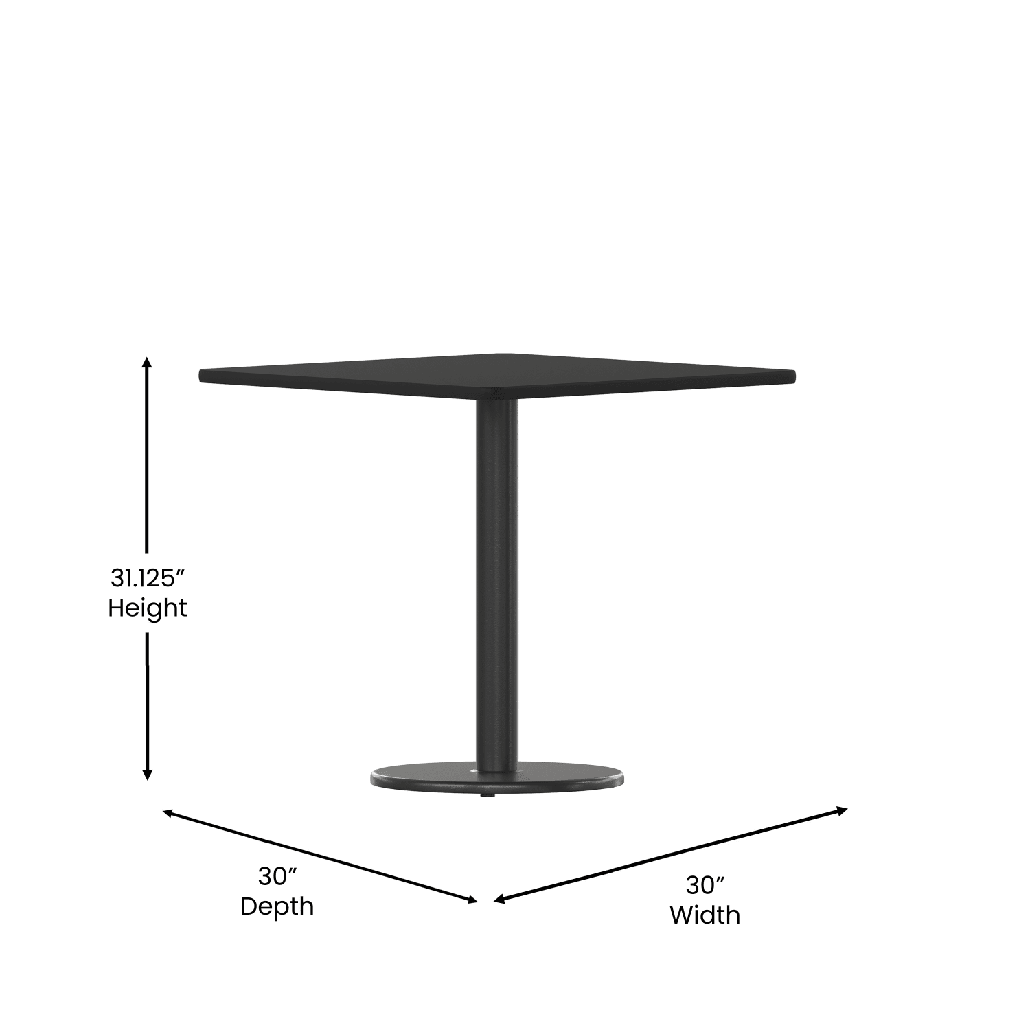 Flash Furniture Laminate Square Table Top With Round Table-Height Base, 31-1/8inH x 30inW x 30inD, Black - Image 5