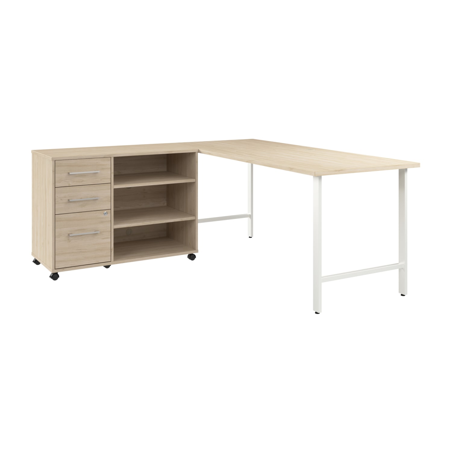 Bush Business Furniture Hustle 72inW Computer Desk and Storage Cabinet with Drawers and Shelves, Natural Elm, Standard Delivery Service - Image 3