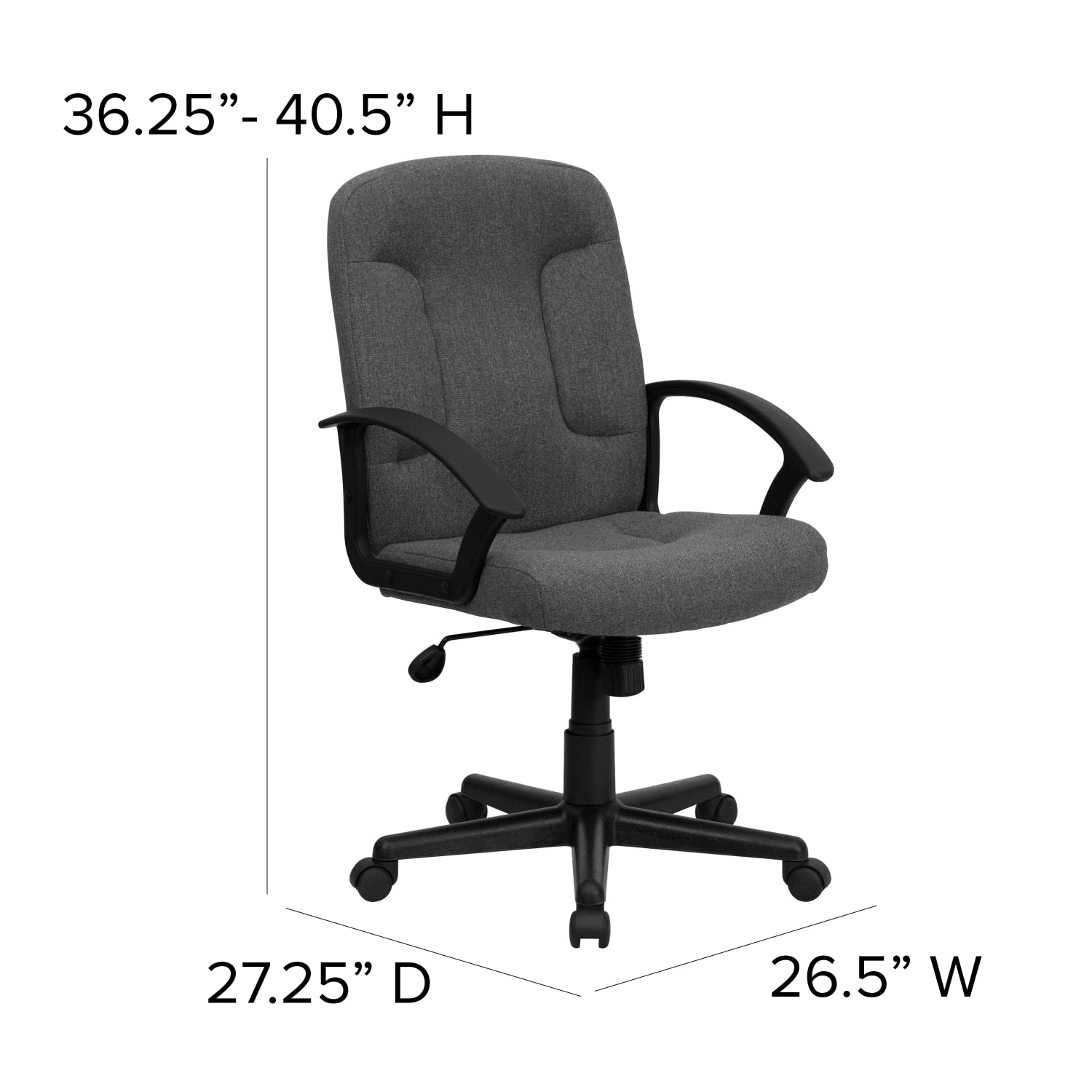 Flash Furniture Fabric Mid-Back Swivel Chair, Gray/Black - Image 7