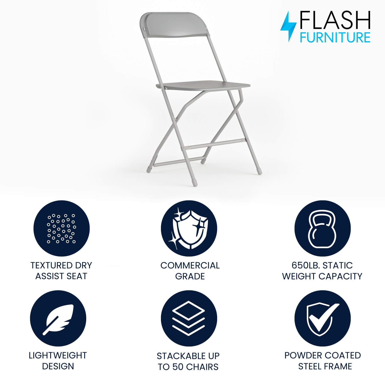 Flash Furniture HERCULES Series Premium Plastic Folding Chair Gray PopularChairscom