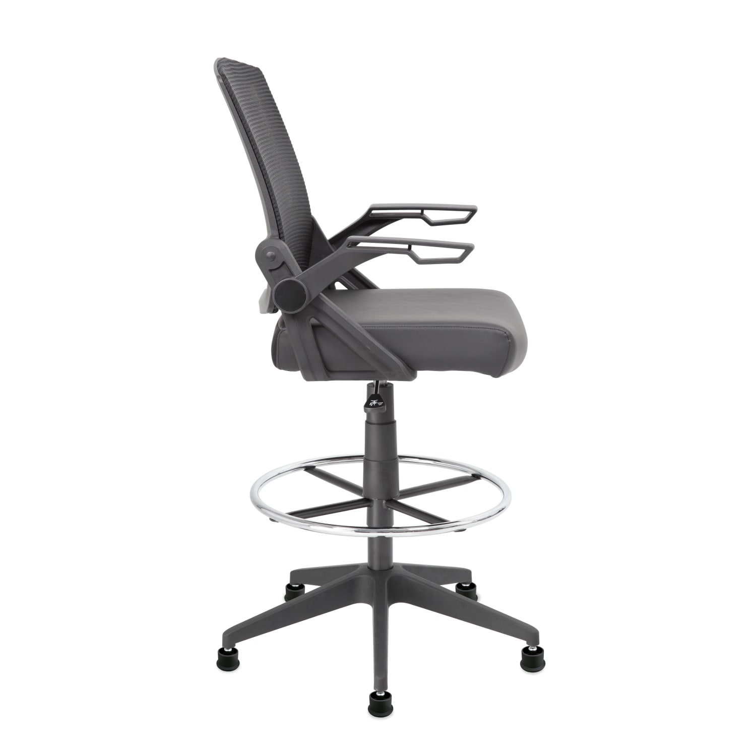 Boss Office Products Flip Arm Mesh Drafting Stool With Back, Black - Image 3