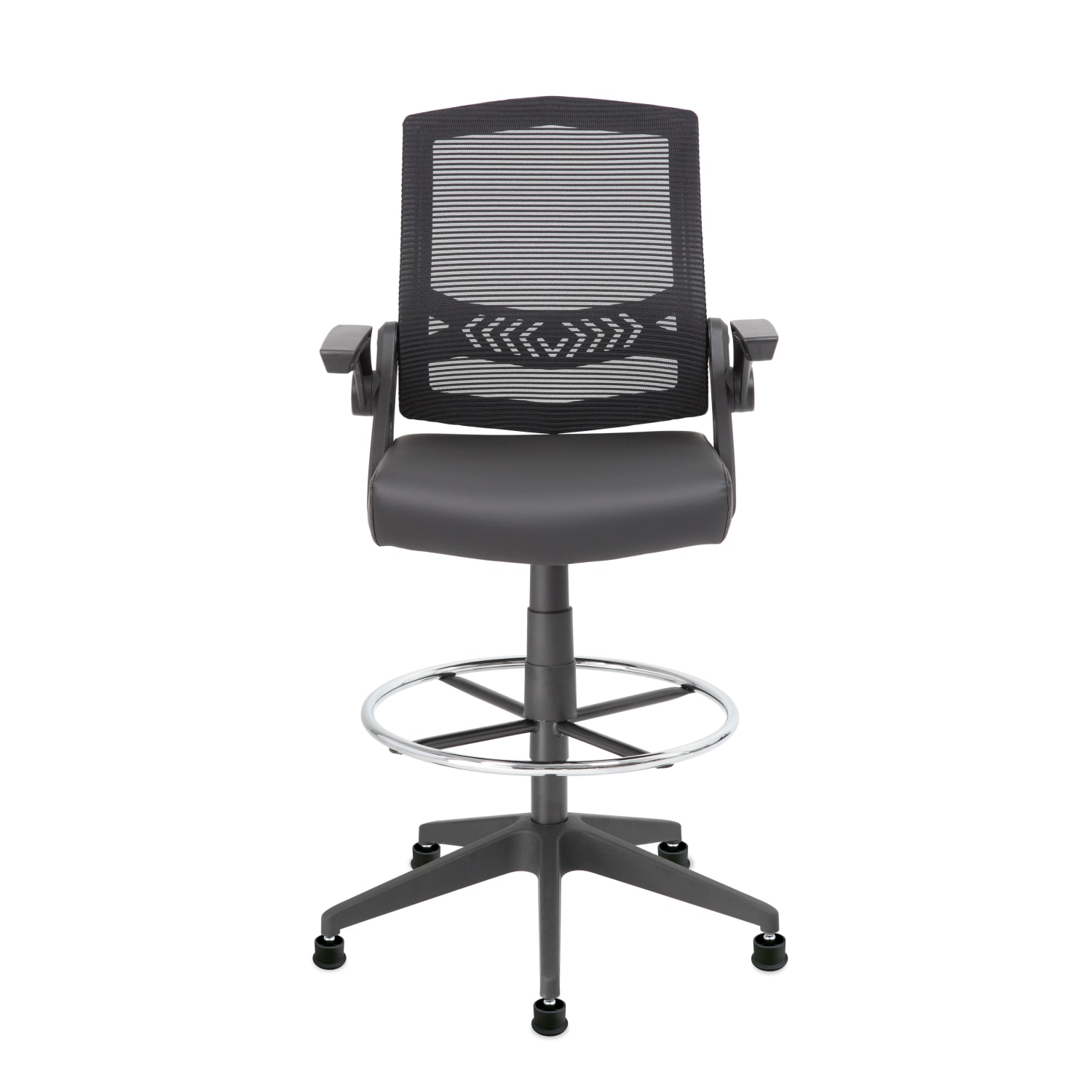 Boss Office Products Flip Arm Mesh Drafting Stool With Back, Black - Image 4
