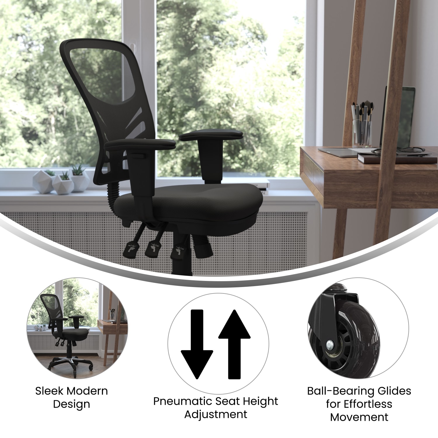 Flash Furniture Nicholas Ergonomic Mesh Mid-Back Multifunction Executive Swivel Office Chair, Black - Image 5