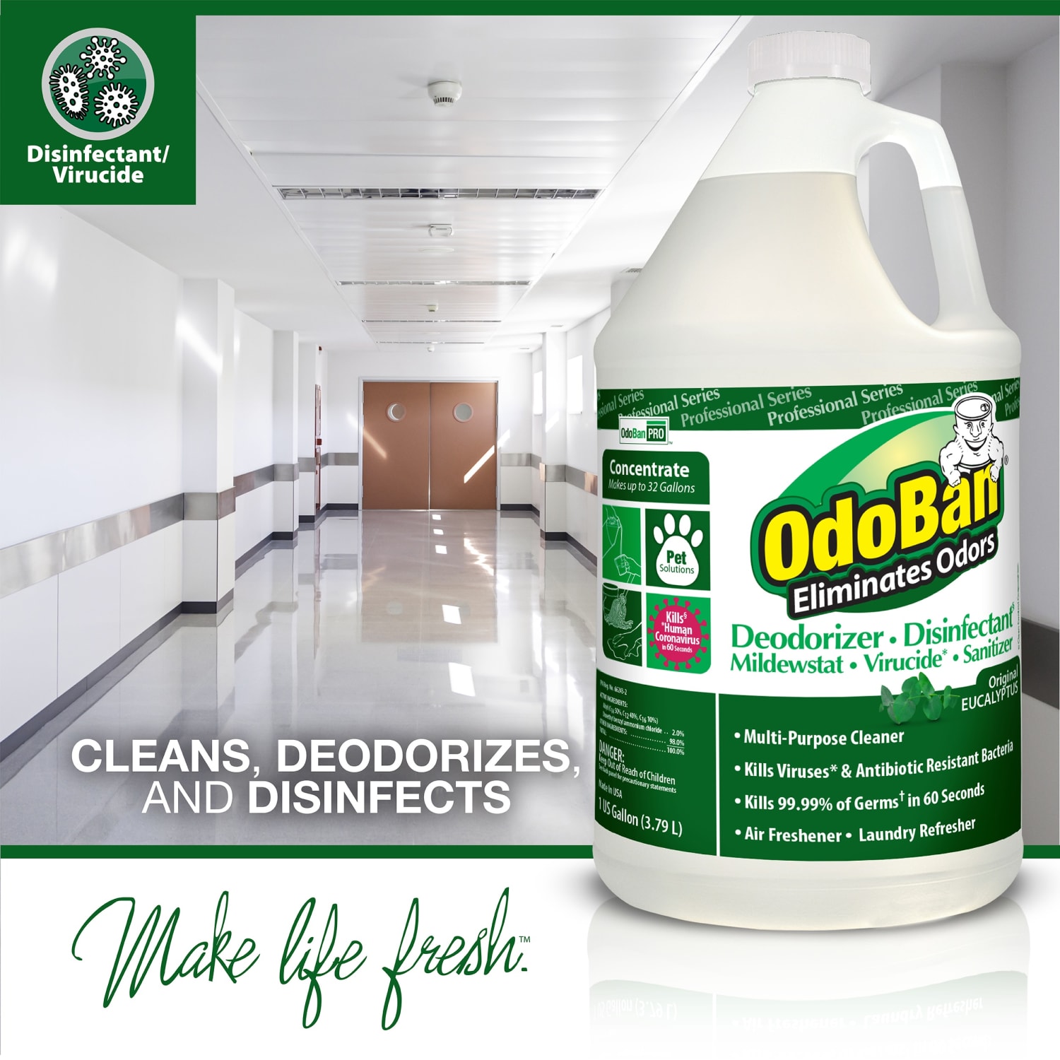 OdoBan Professional Disinfectant And Odor Eliminator Concentrate, Original Eucalyptus And Lavender Scent, 1 Gallon, Pack Of 2 Jugs - Image 4