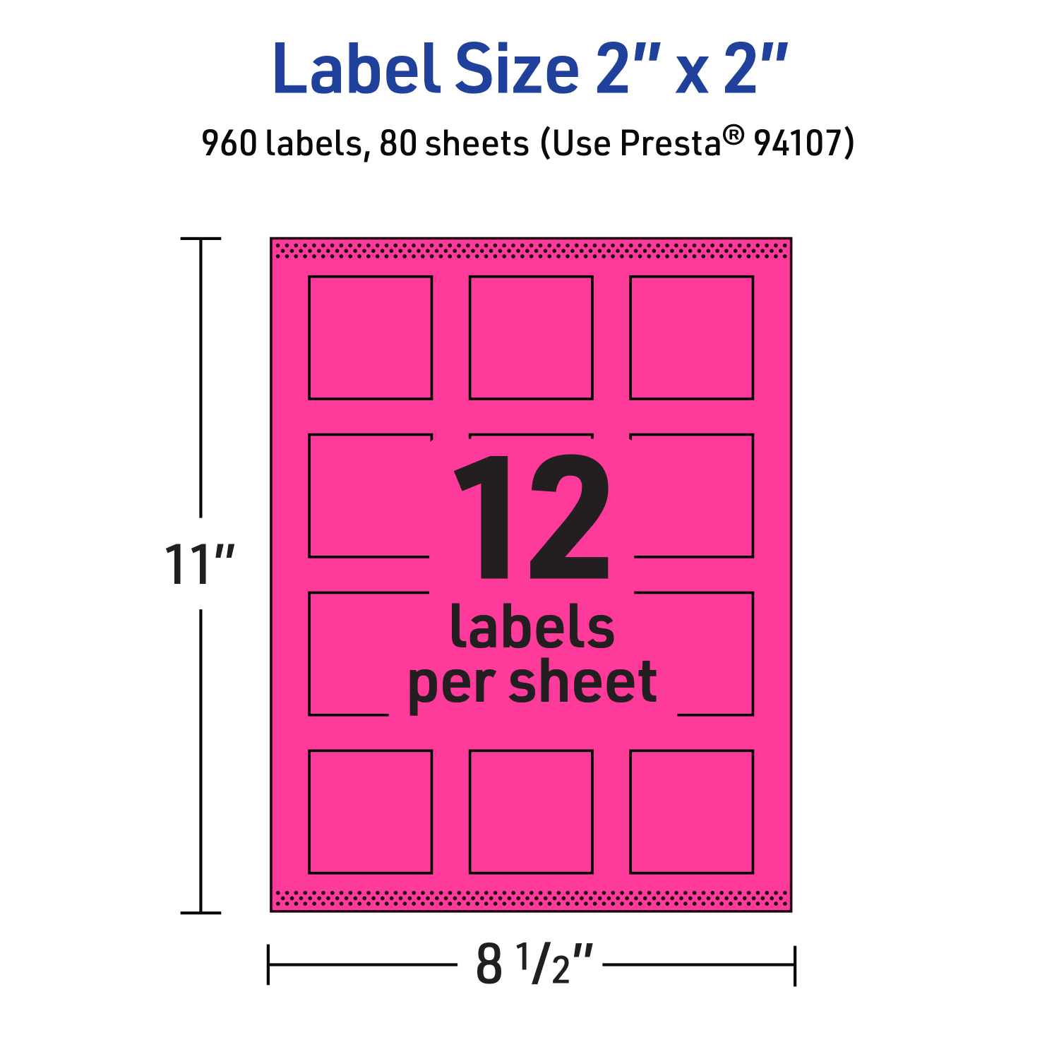 Avery Print-To-The-Edge Labels With Sure Feed Technology And Easy Peel Label Feature, 94107-NMP80, Square, 2in x 2in, Matte Neon Magenta, Pack of 960 - Image 6