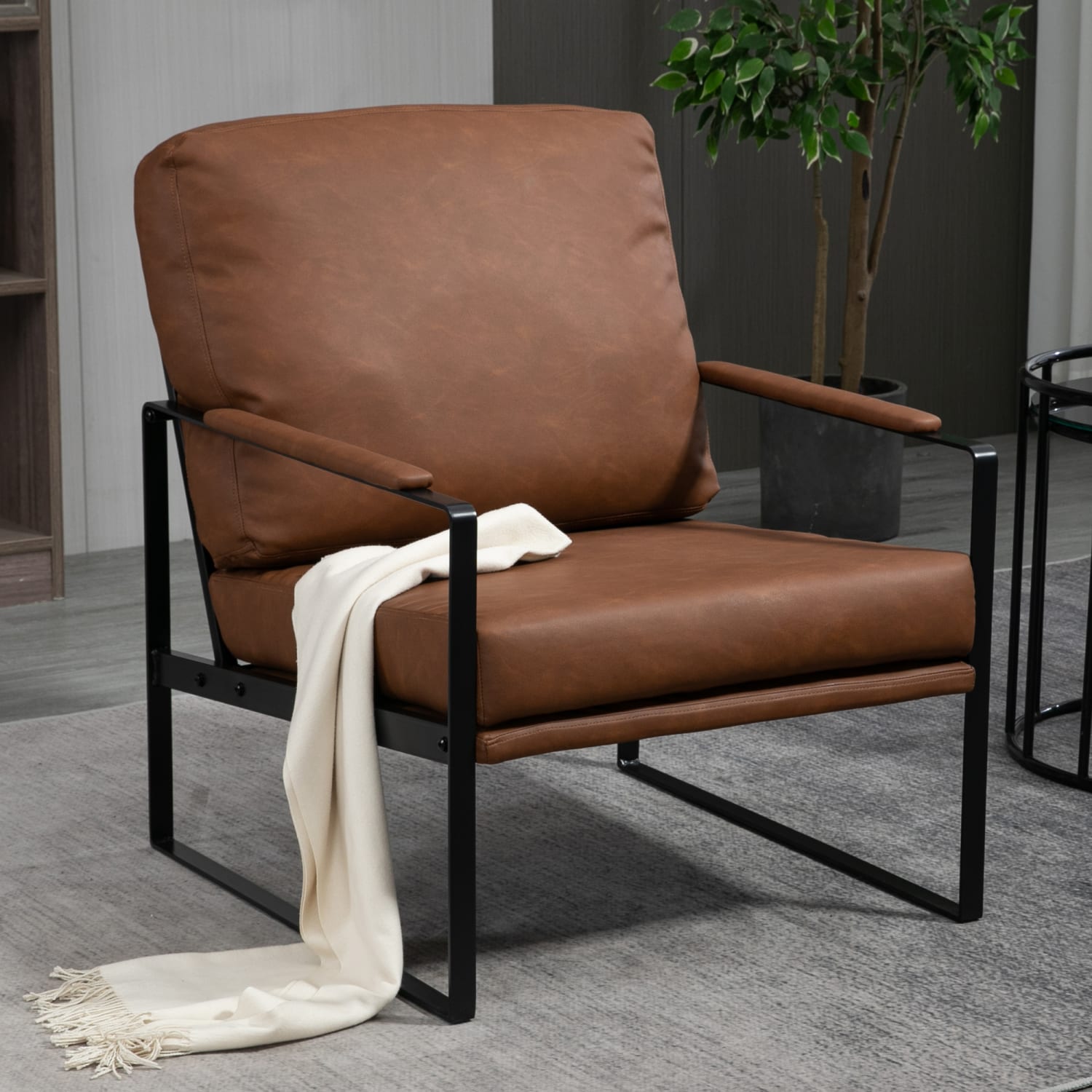 Glamour Home Ayume Faux Leather Accent Chair, Brown/Black - Image 3