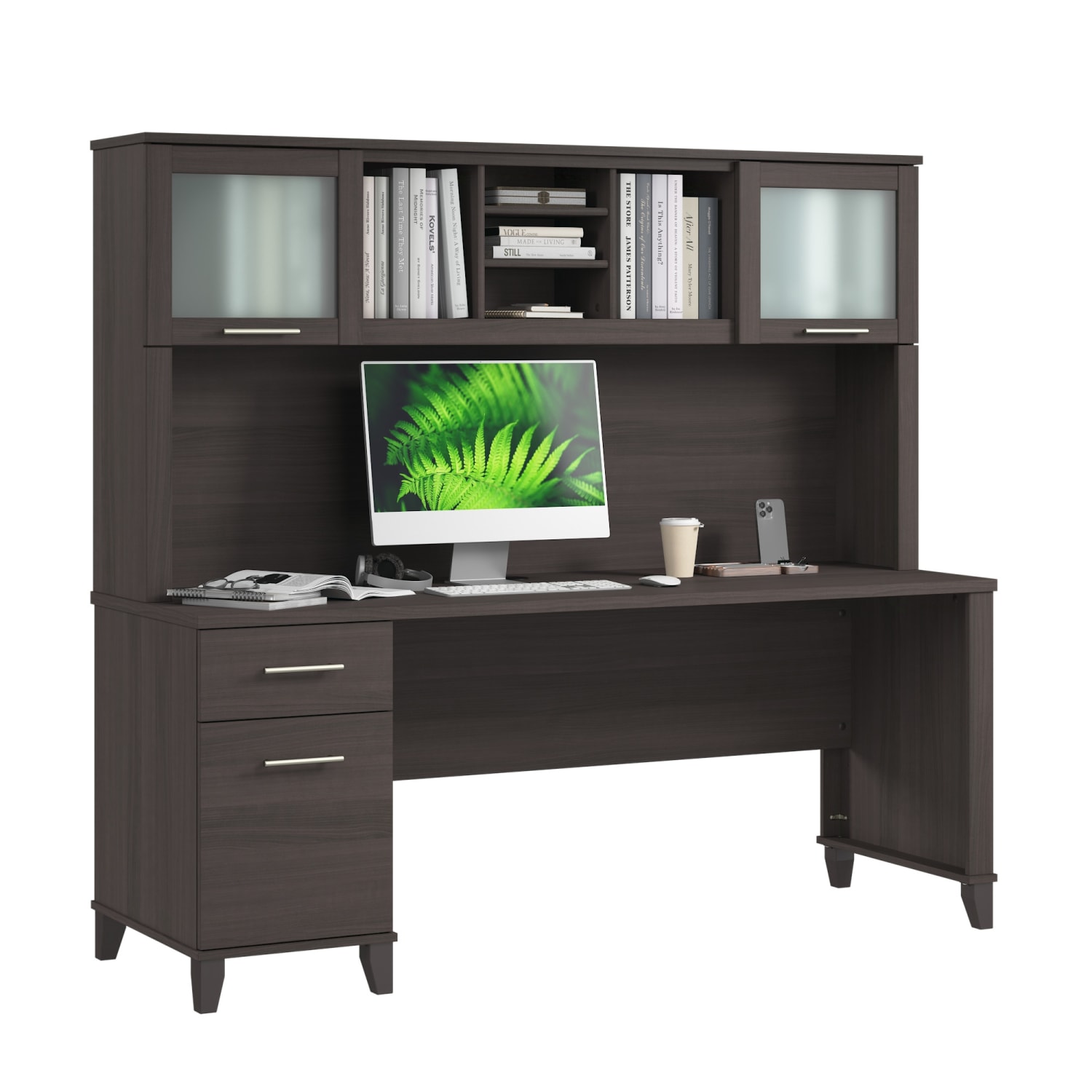 Bush Furniture Somerset 72inW Office Desk With Hutch, Storm Gray, Standard Delivery - Image 3