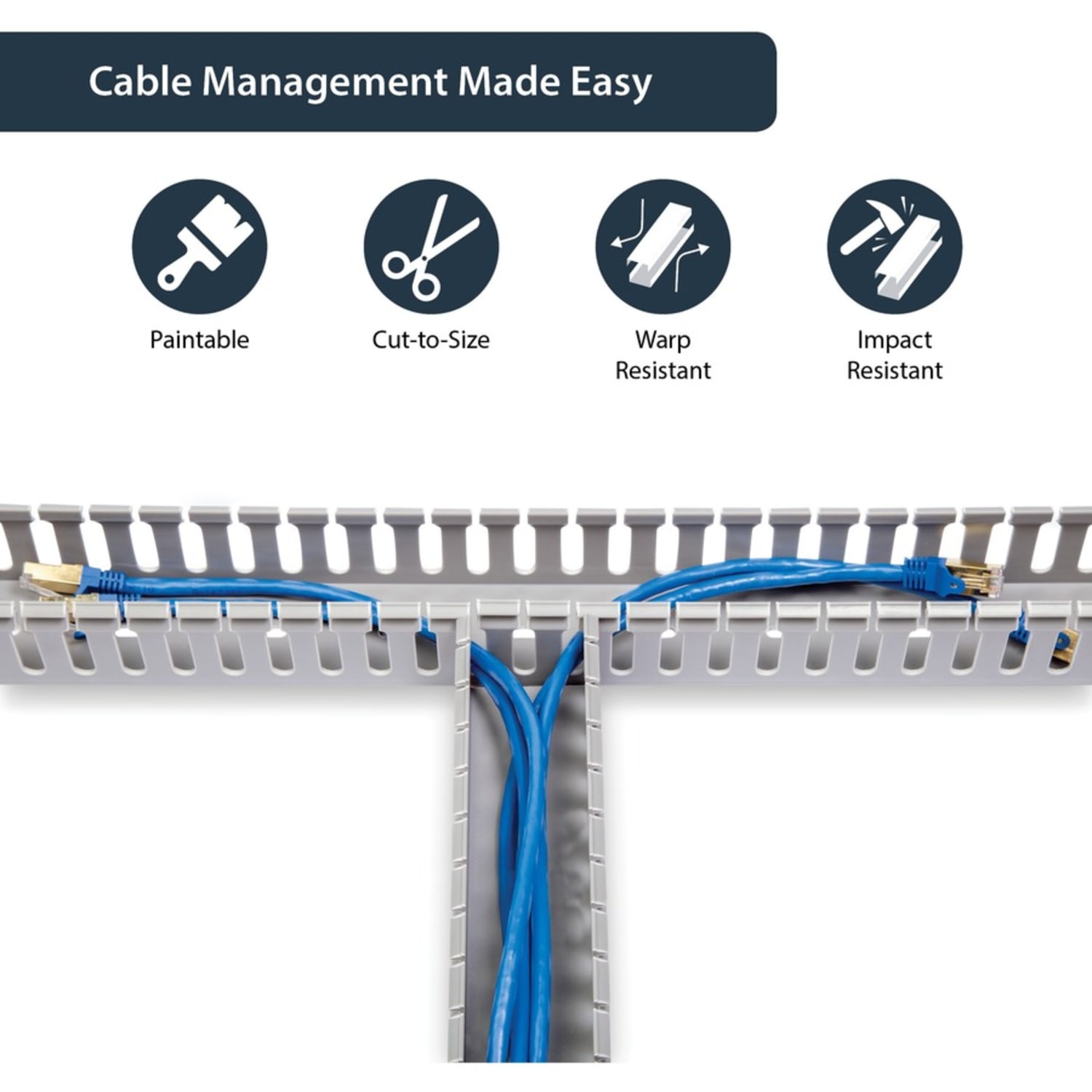 StarTech.com 2x2in Open Slot Wiring Cable Raceway Duct, Server Rack Cable Management, PVC Cable Cover, Cord Hider/Organizer, TAA - AD2X2 - Image 5