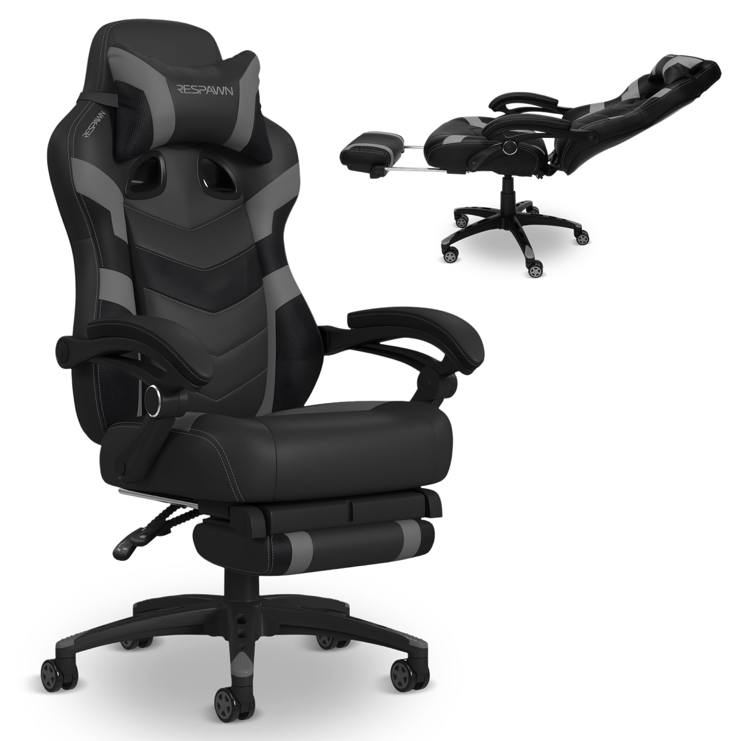 RESPAWN 110 Pro Gaming Chair, With Footrest & Headrest Pillow, Grey, RSP110V2GRY