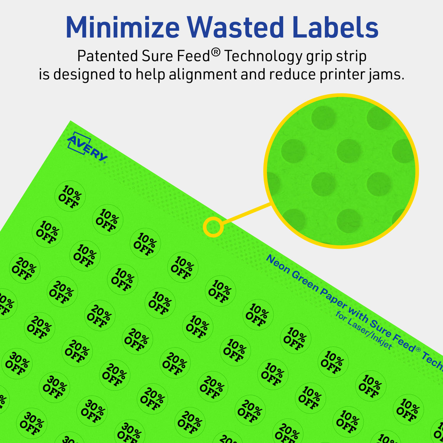 Avery Print-To-The-Edge Labels With Sure Feed Technology, 94503-NGP40, Round, 1/2in, Matte Neon Green, Pack of 6160 - Image 5