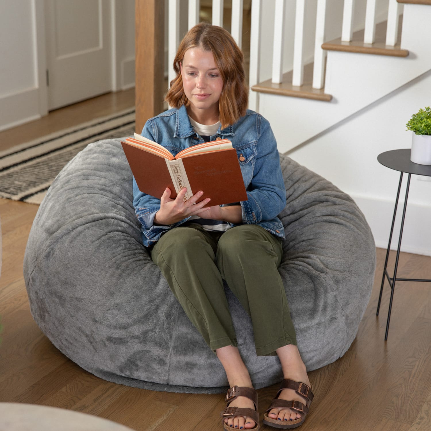 Flash Furniture Oversized Bean Bag Chair For Kids And Adults Gray Furry PopularChairscom