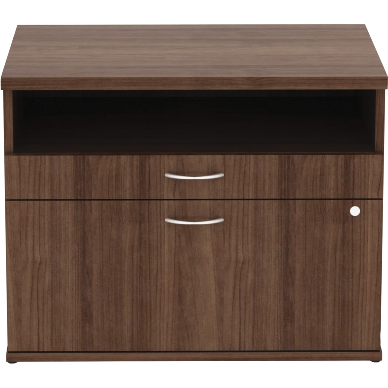Lorell Relevance 30inW File Cabinet Computer Desk Credenza With Open Shelf, Walnut - Image 3