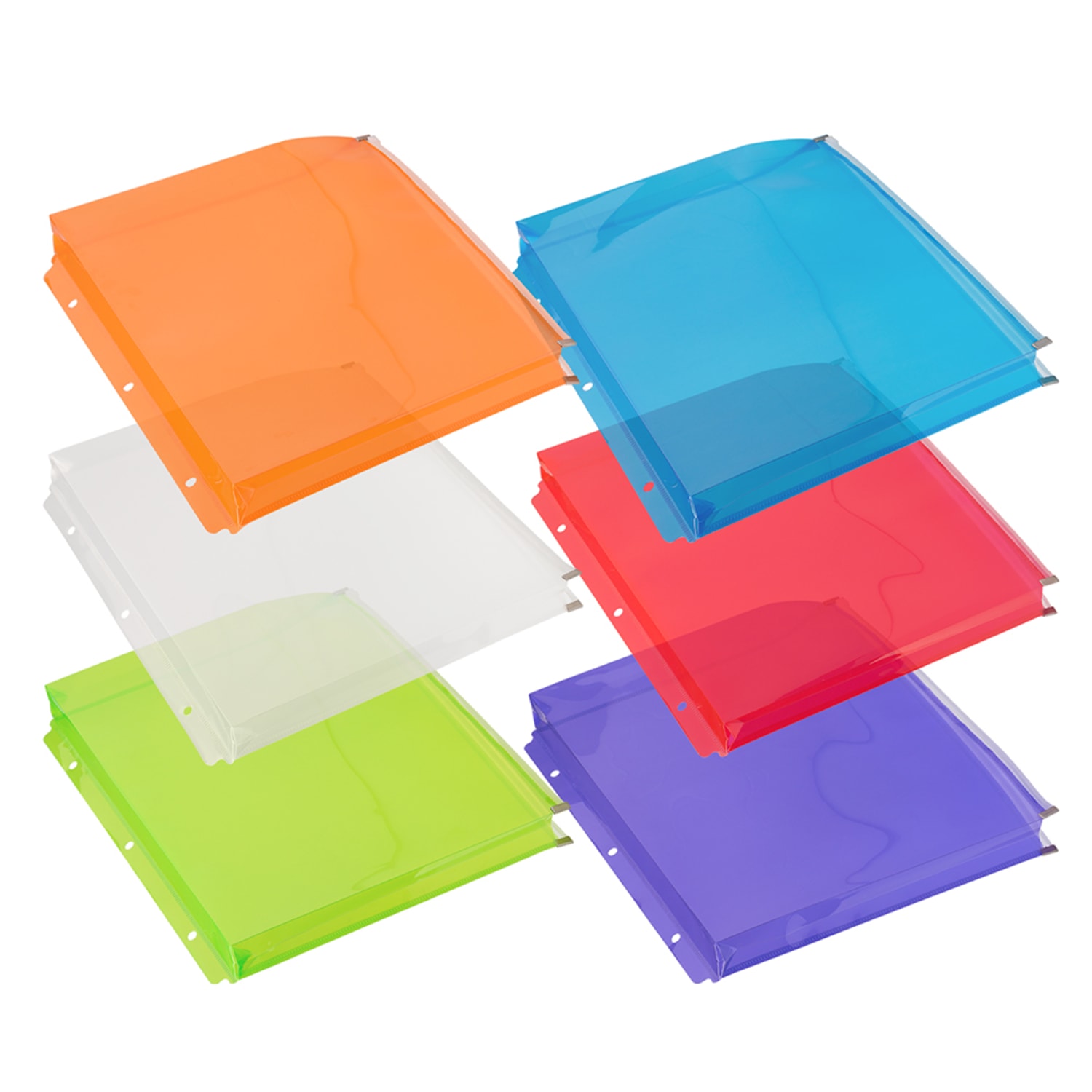 JAM Paper Plastic Envelopes, 3-Hole Punch Booklet, 9-3/4in x 13in, Zipper Closure, Assorted Colors, Pack Of 6 Envelopes - Image 3