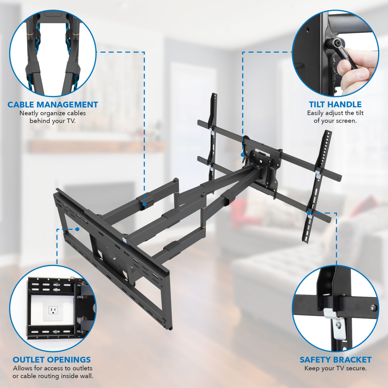 Mount-It! Heavy-Duty TV Wall Mount With Long Extension Arms For 60in-110in TVs, 11.5inH x 35inW x 8.25inD, Black - Image 5