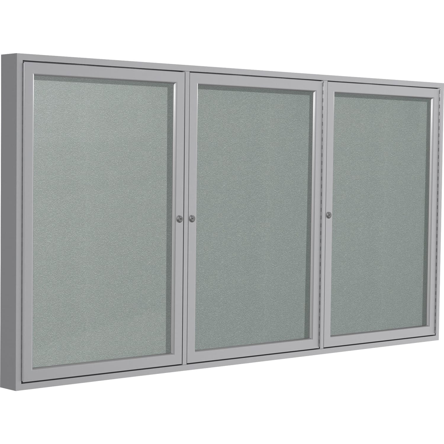 Ghent 3 Door Enclosed Vinyl Bulletin Board, Satin Aluminum Frame, 48inH x 96inW, Silver